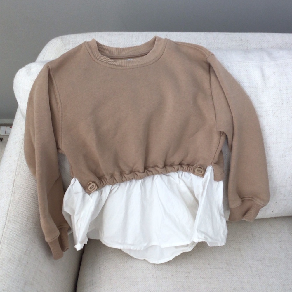 Zara Kids Tan and White Ruffle Sweatshirt